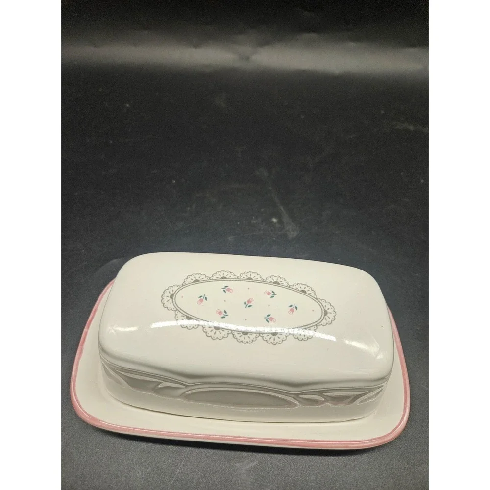 Victoriana Japan Vintage 1988 Lace Tea Rose Pink Butterdish